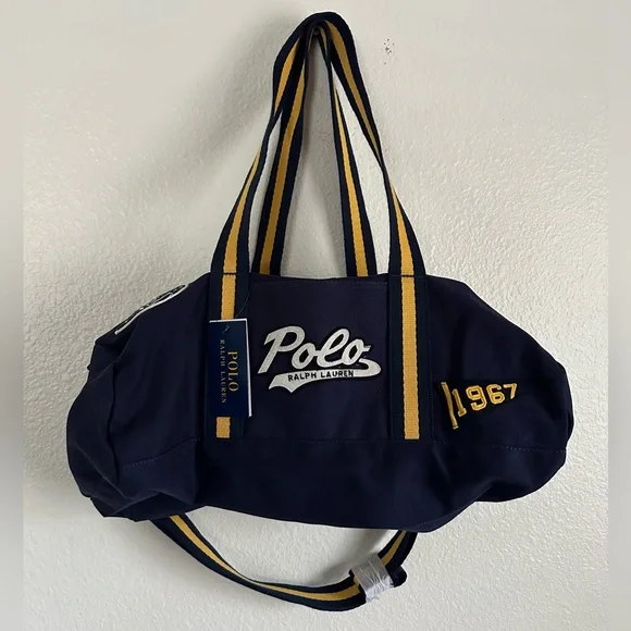 Polo Ralph Lauren Varsity Logo Patches Newport Canvas Duffle Bag PWing Bear CP93